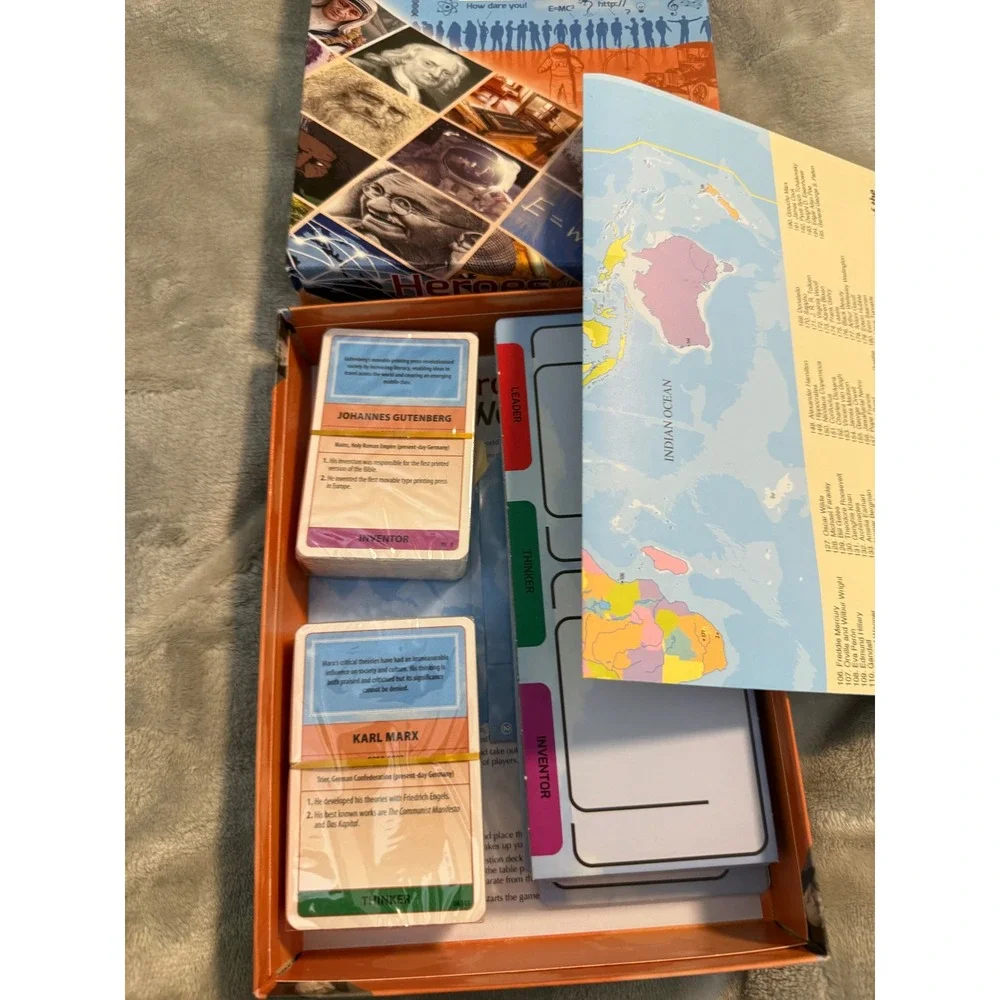 Tactic Heroes of the World Trivia Board Game NEW Complete‎ 200 Cards Map